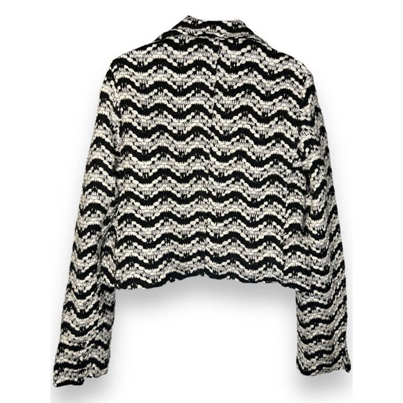 POL Black White Tweed Relaxed Crop Blazer Jacket Zig zag corpcore - Picture 3 of 10